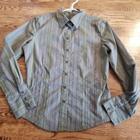 (8) Lole Snap Blouse Athleisure Adventure Outdoors Striped Green Casual - Picture 2 of 9